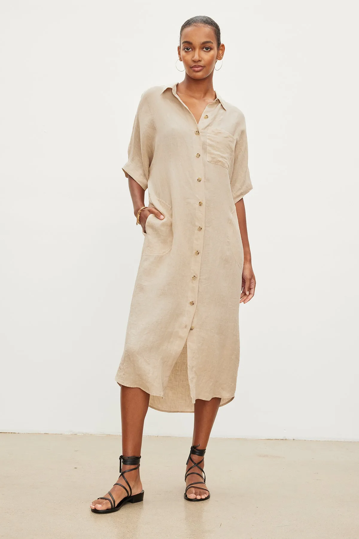 SANDRA LINEN BUTTON-UP DRESS