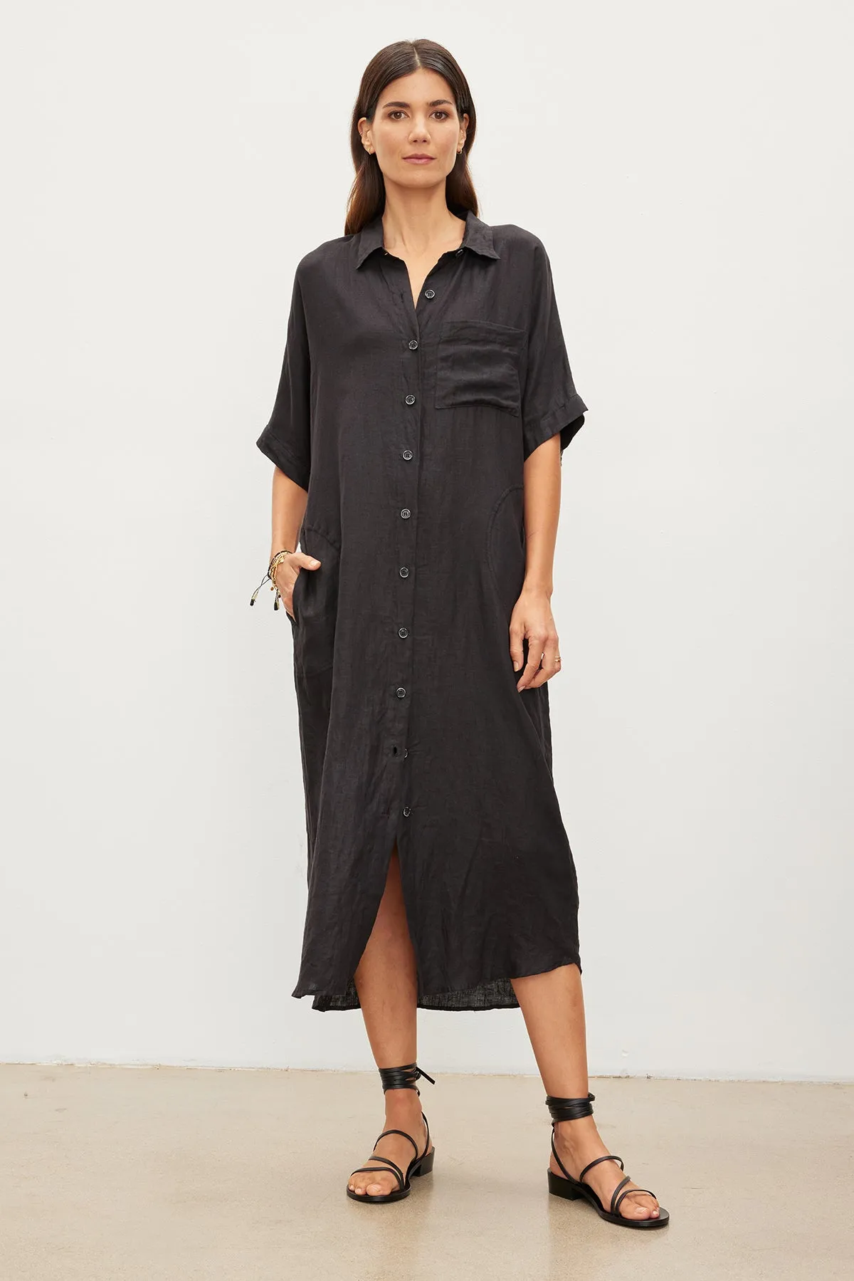 SANDRA LINEN BUTTON-UP DRESS