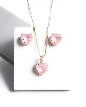 SET NECKLACE   EARRINGS HEART LIGHT PINK FUSION