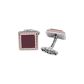 Silver Agate Stone Zircon Inlaid Cufflink