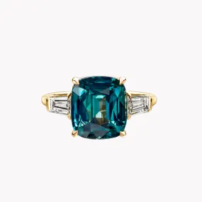 Teal Sapphire Cushion Cut Ring