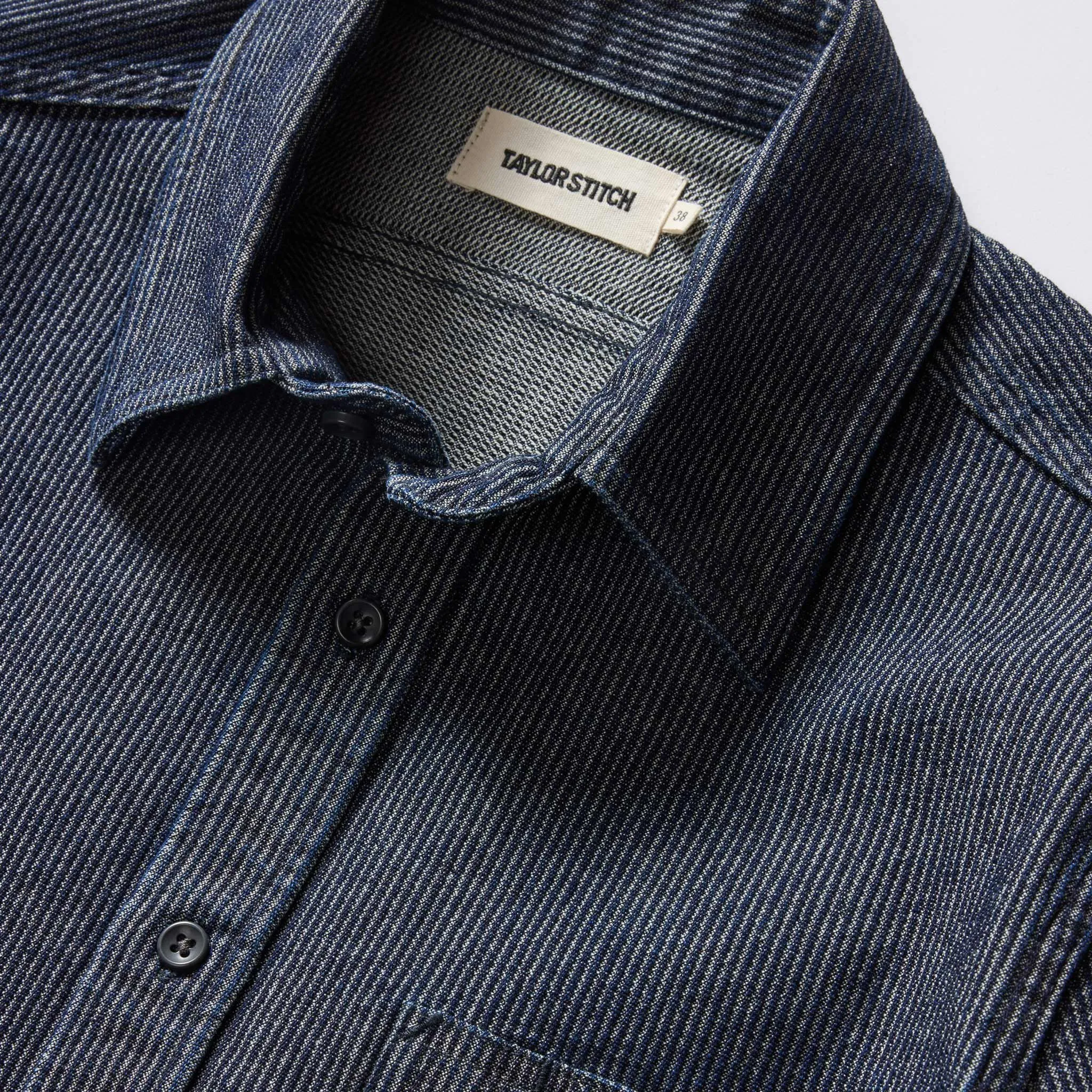 The Utility Shirt in Rinsed Indigo Stripe