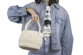 White raffia box handbag