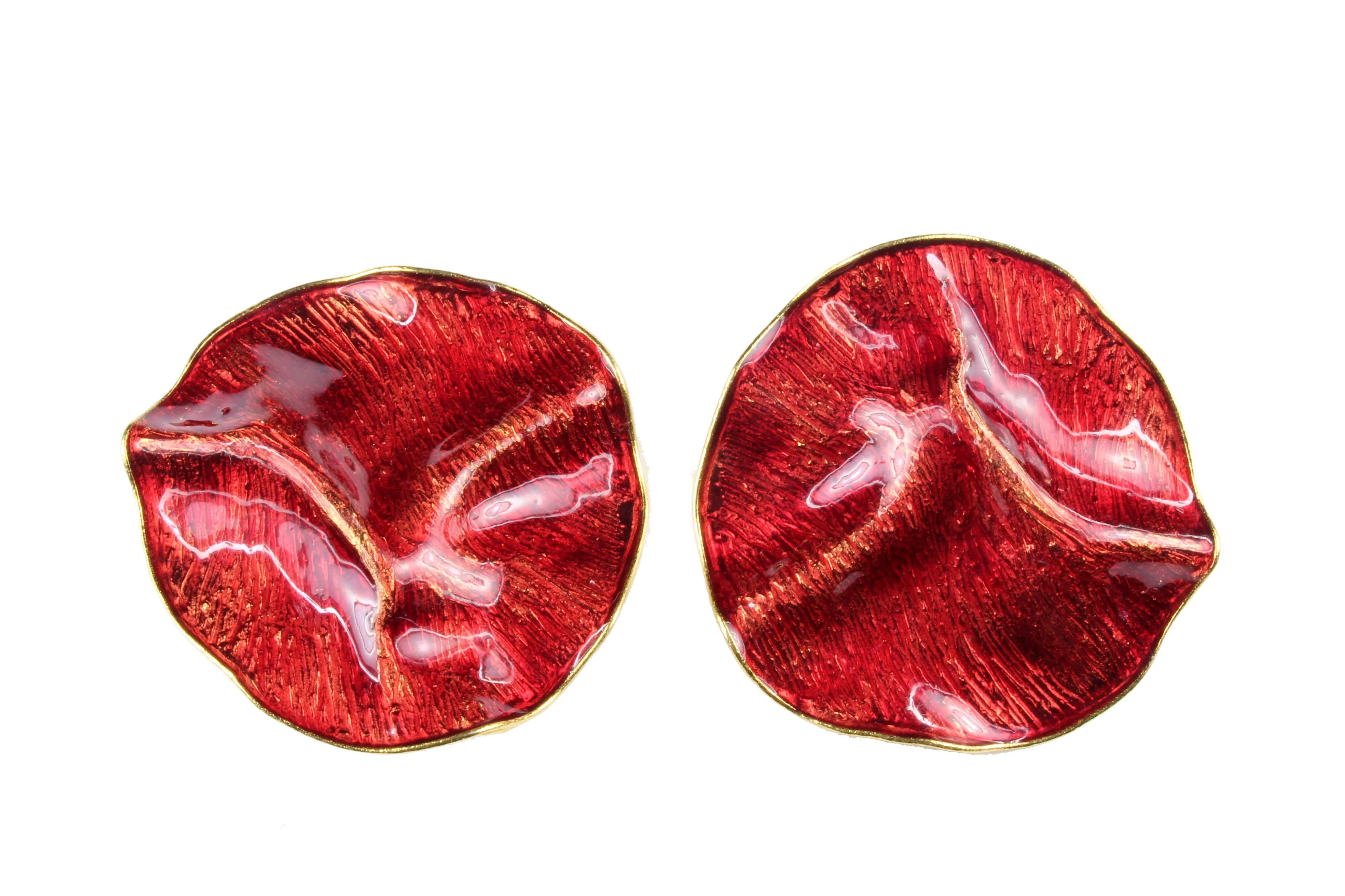 YVES SAINT LAURENT wrinkled red enamel earrings