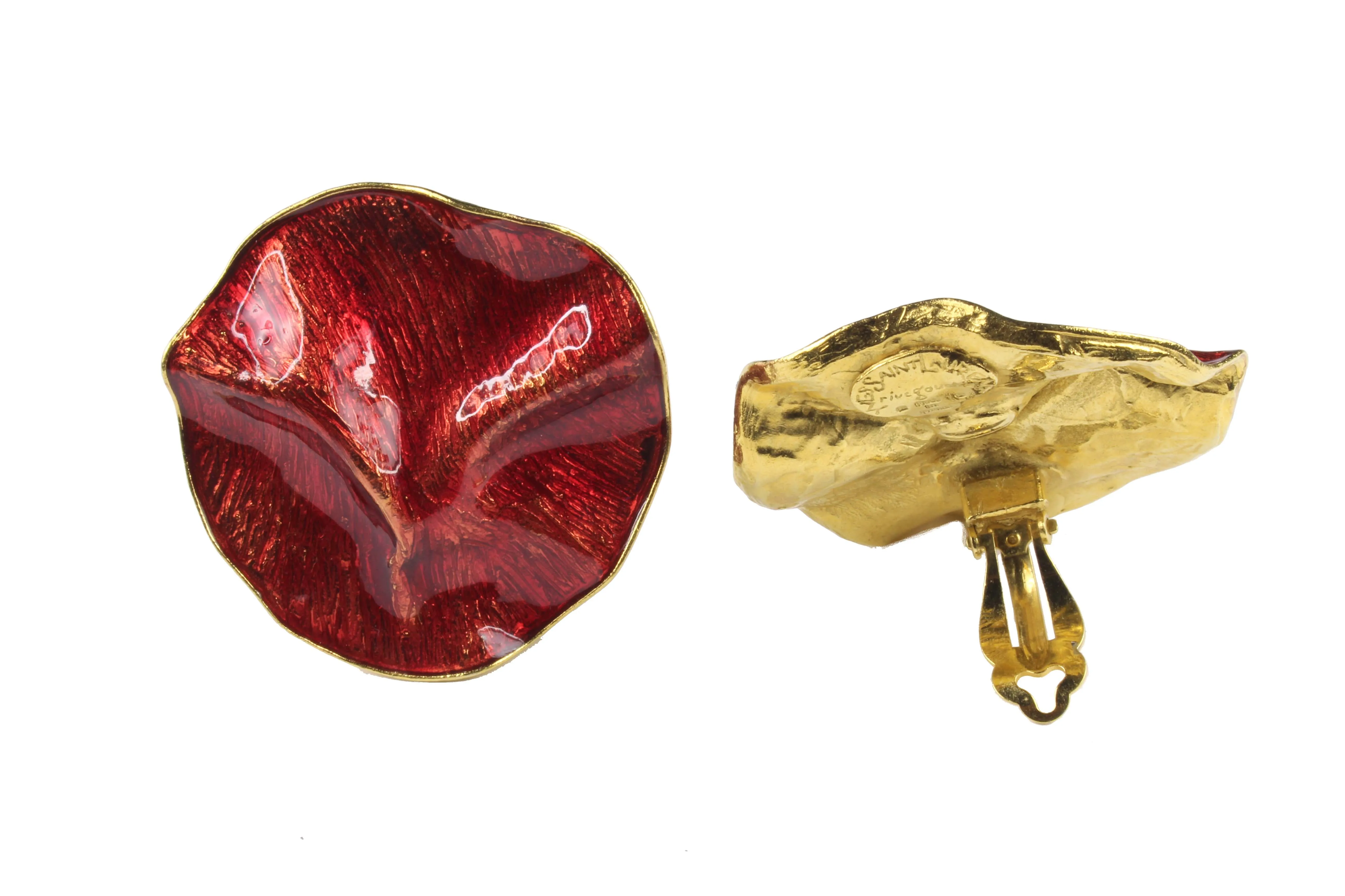 YVES SAINT LAURENT wrinkled red enamel earrings